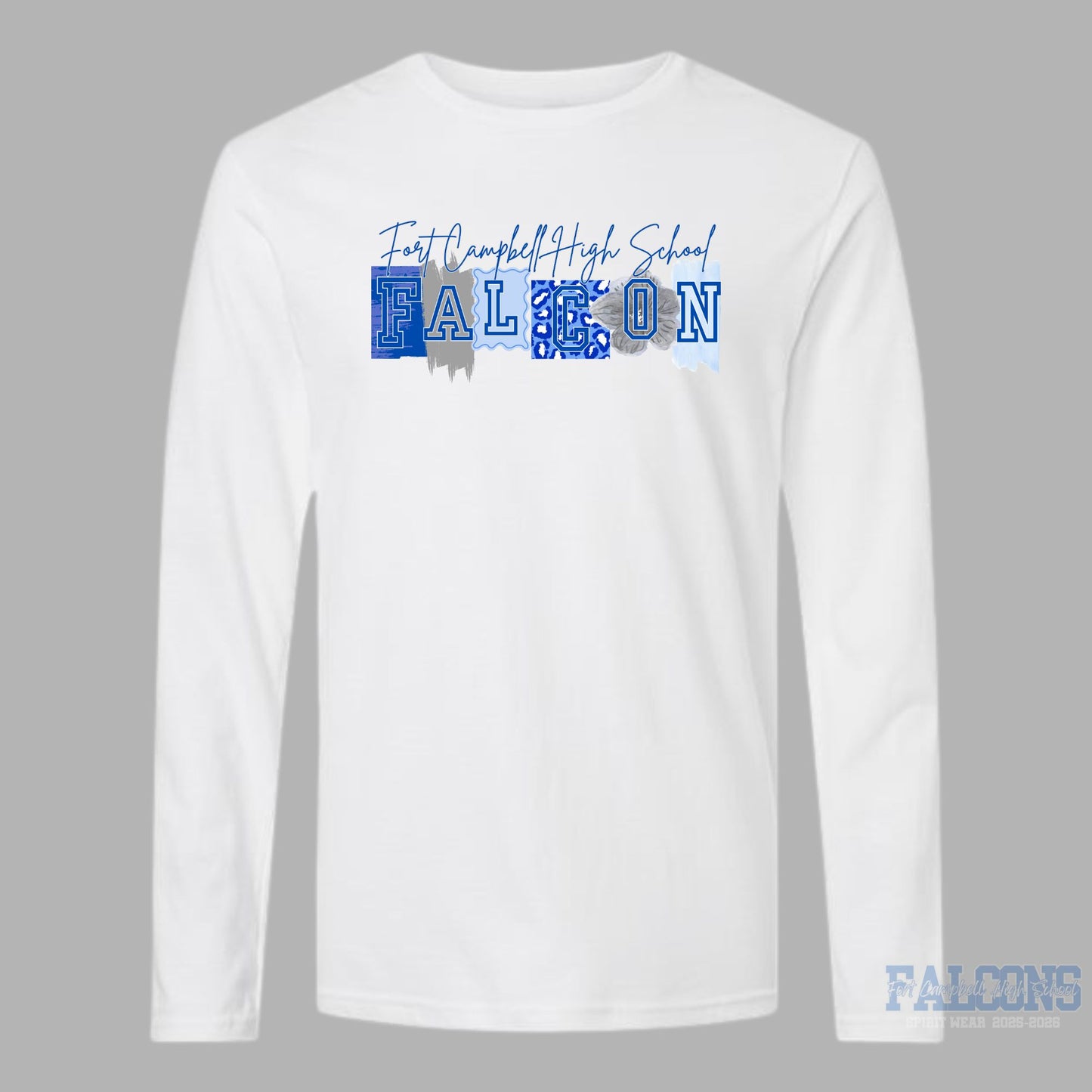 FCHS Falcons leopard blue ink Long Sleeve