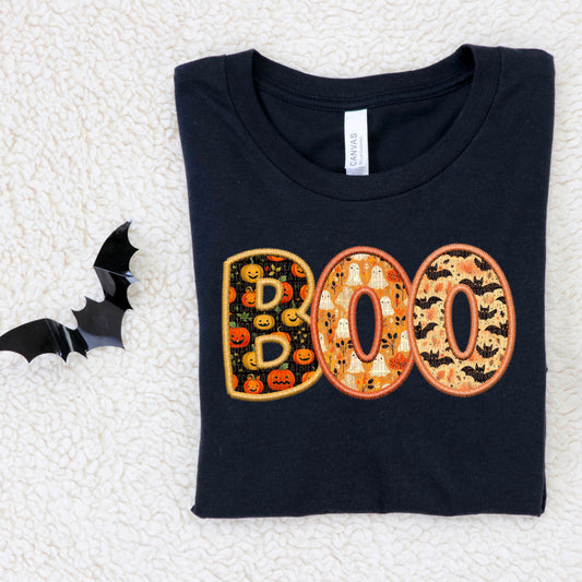 Boo-Faux Embroidery-Bella- Completed Tee