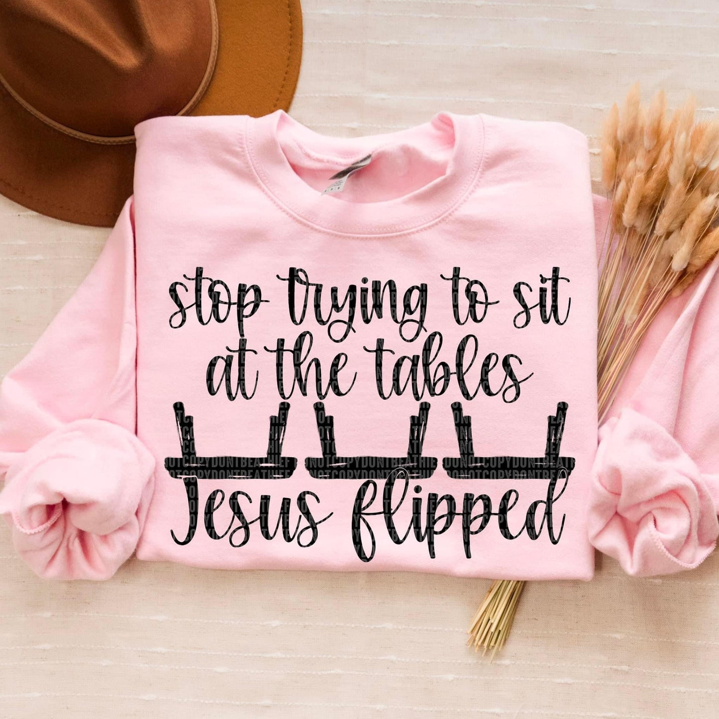 Stop trying to sit at the tables Jess flipped- completed sweatshirt