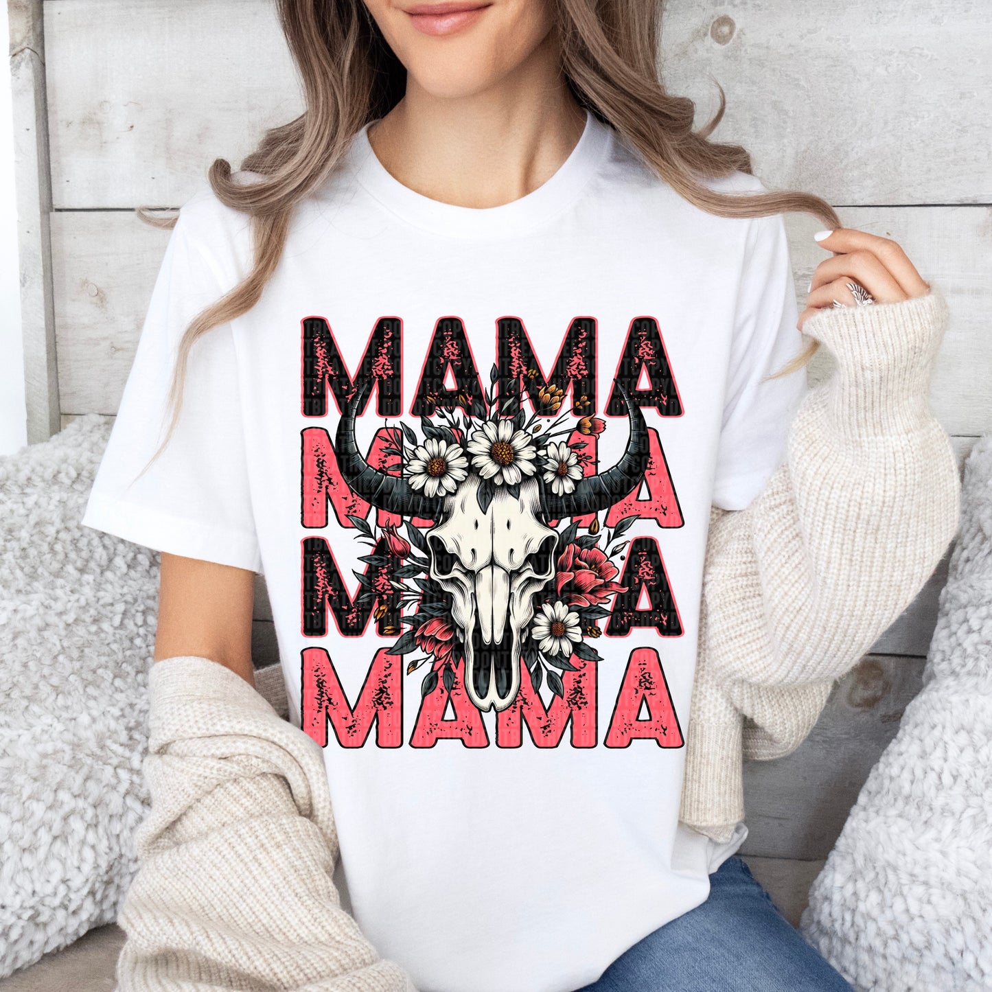 Mama-Cow Skull-Bella- Completed Tee