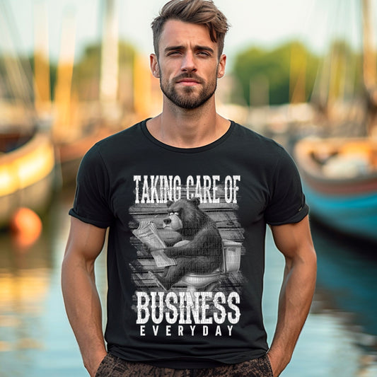 Taking care of business everyday bear white grey scale-Completed tee/Bella