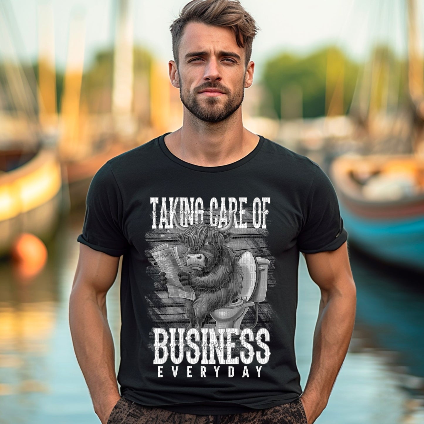 Taking care of business everyday highlander white grey scale-Completed tee/Bella