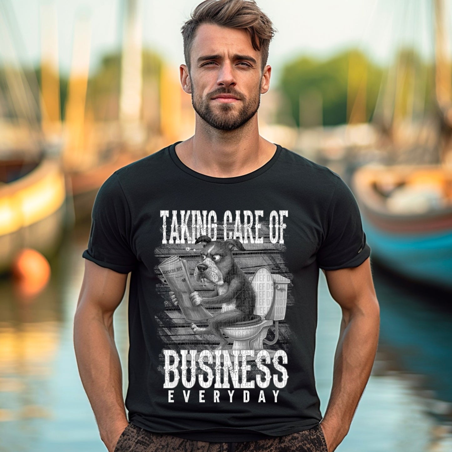 Taking care of business everyday dog white grey scale-Completed tee/Bella