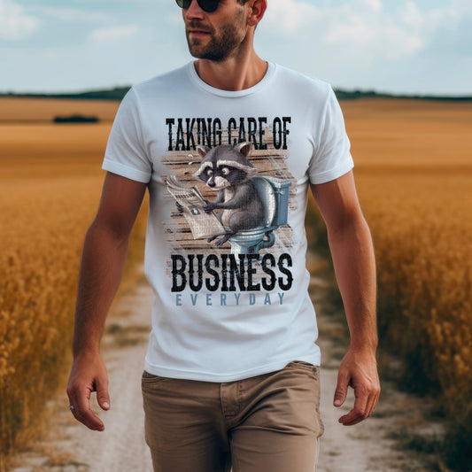 Taking care of business everyday raccoon black full color-Completed tee/Bella