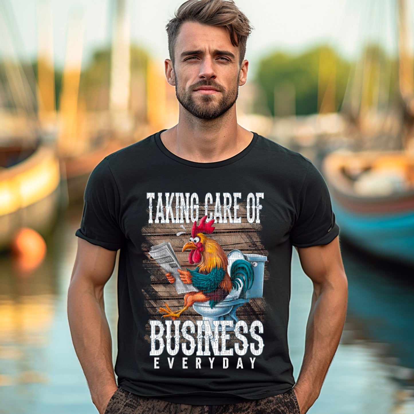 Taking care of business everyday rooster white full color-Completed tee/Bella